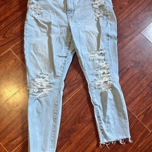 American Eagle Outfitters Light Blue Distressed Ankle Jeans